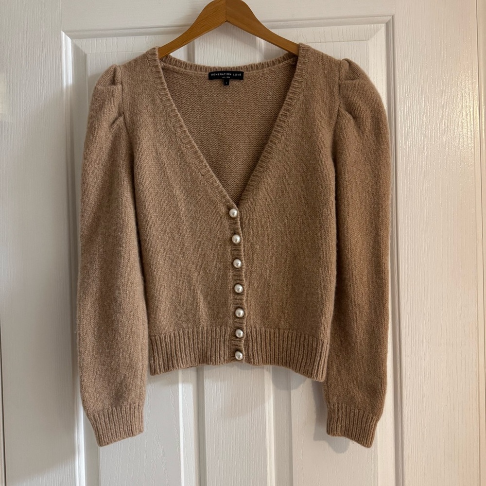 Generation Love Jayleen Tan Pearl Sweater Cardigan Size Small